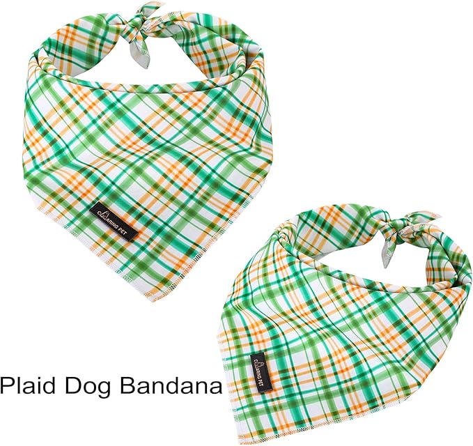 ARING PET Dog Bandana-Cotton Green Plaid Pet Bandanas, Soft Comfortable Cute Dog Triangle Bibs Scarf for Small to Large Boy Girl Dogs and Cats