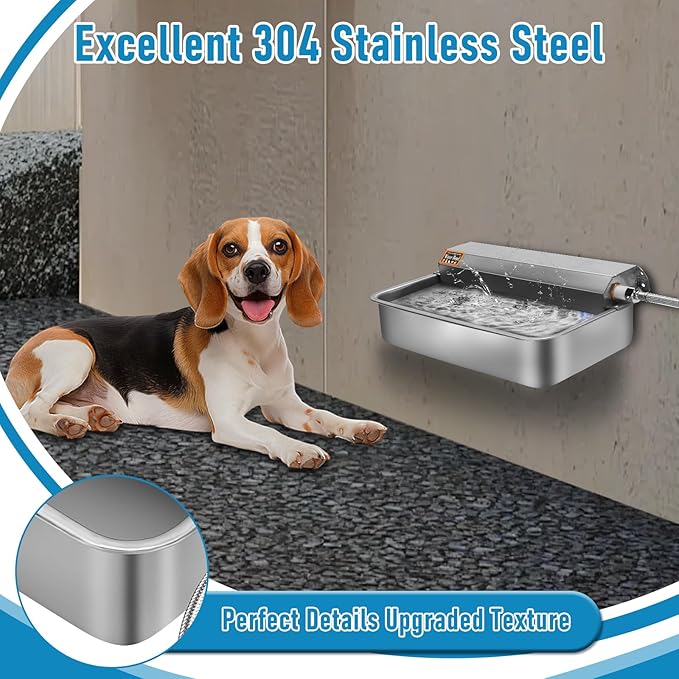Automatic Water Dispenser for Dogs, 6L /1.6Gal Stainless Steel Dog Water Feeder with Brush, Water Trough Feeder for Outdoor Puppy Livestock, Auto Pet Cats Drinking Waterer Self-Filling for Chicken