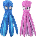 Bark & Brush Octopus Dog Toy 2-Pack – No Stuffing Squeaky & Crinkle Plush Dog Toys for Puppies & Dogs, Enrichment Chew Toy for Teething, Tug of War & Fetch