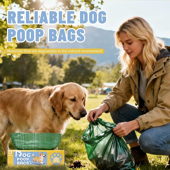 Dog Poop Bags Rolls - 200 Count Biodegradable for Dogs, Extra Thick Leak Proof Doggie Bags, Large Single Roll in Pull-Out Dispenser Box, Eco-Friendly Pet Waste