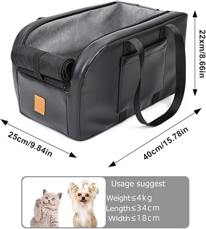 Dog Car Seat for Cat and Small Dog,Dog Booster Seat Car Armrest Nest for Car Center Console,Pet Travel Carrier Hammock Travel Bed Washable with Storage Pockets and Clip-On Leash