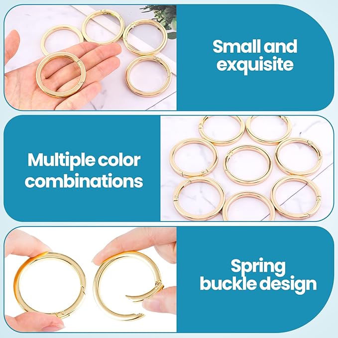 Spring O Rings,Round Spring Snap Keyring, Metal Carabiner Clips for Keychain Handbag Purse Dog