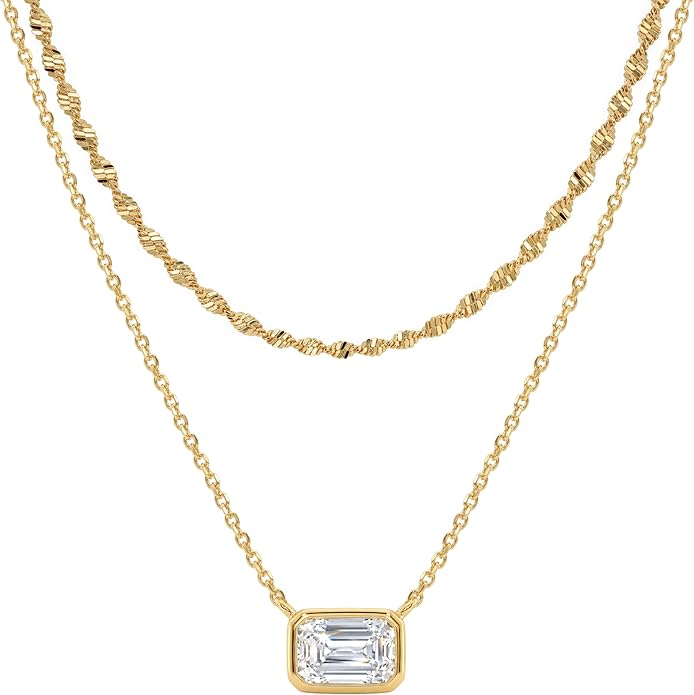 TONTMY STUDIOS Layered Gold Necklace for Women 14K Gold Plated Small Dainty CZ Pendant Layering Gold Necklaces Set Simple Chain Choker Necklace Trendy Jewelry for Women Gifts