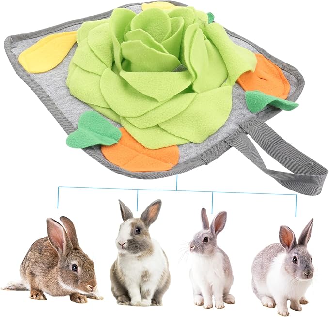 POPETPOP Rabbit Snuffle Mat Interactive Foraging Toy for Small Animals Durable Feeding Mat for Bunnies Helps with Slow Feeding Random Patterns Green