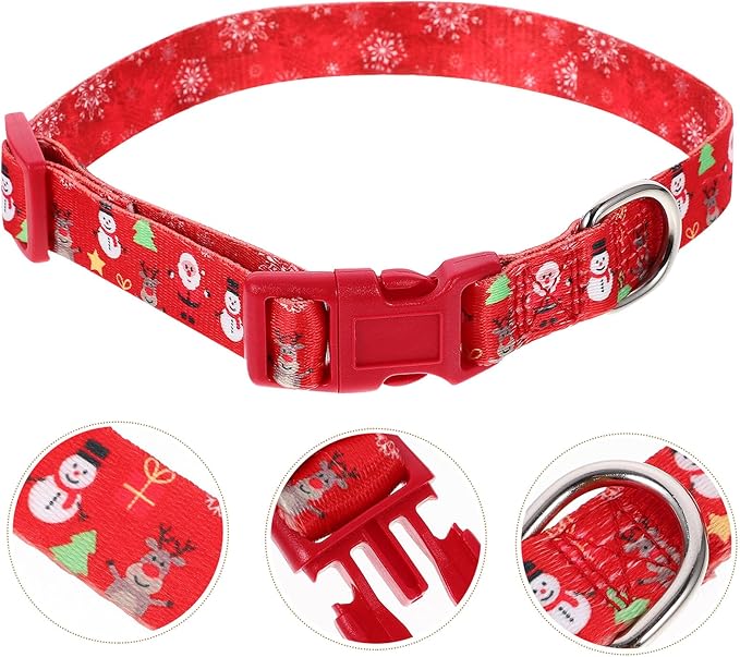 Beaupretty Christmas Dog Collar Quick Release Soft Fabric Pet Collar Snowman Red M Size Decorative Puppy Neck Accessory for Small Dogs Outdoor Use