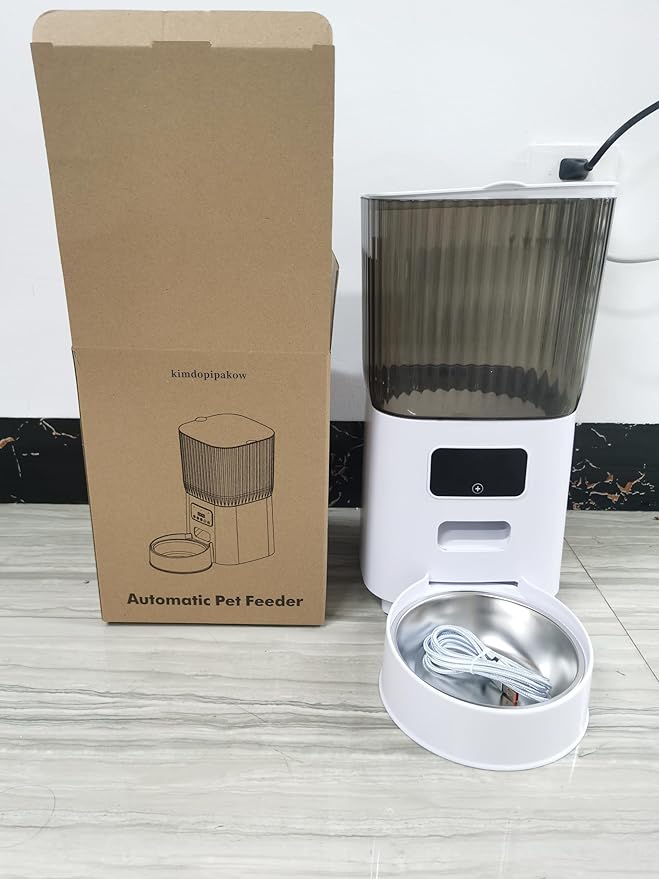 Automatic Pet Feeder with Timer, Portion Control and LCD Display, Programmable Food Dispenser for Cats and Dogs, 6L Capacity with Stainless Steel Bowl