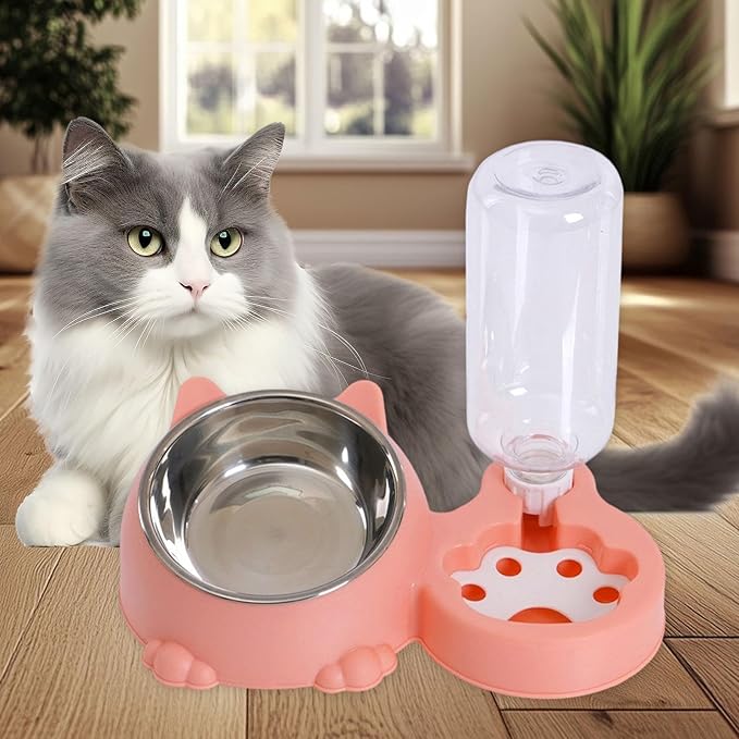 Dog Bowl with Automatic Water Bottle Practical Pets Water and Food Bowl Set for Small Medium Dogs Puppy-