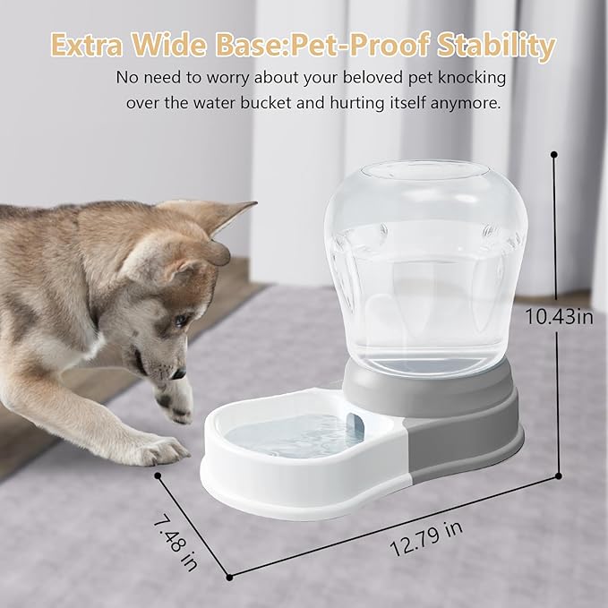1 Gallon Automatic Dog Water Dispenser, Large Capacity Gravity Pet Water Bowl for Multiple Pets, BPA-Free Cat Water Feeder for Large Dogs, Refill Less Often, Grey