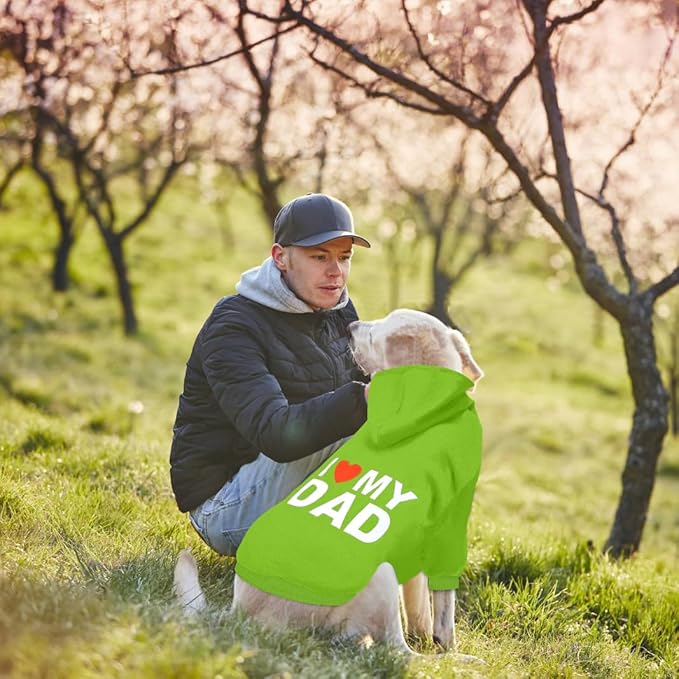 GreenJoy Dog Sweater Dog Hoodie Cold Weather Coat Hooded Sweatshirt for Puppies,Cats, Small Medium Large Dogs (Green(I Love My Dad), Large)