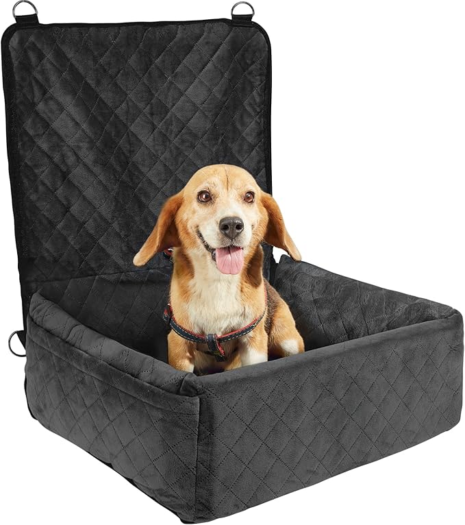Happybuy Dog Car Seat, Dog Booster Seat for Car with A Storage Pocket, Clip-On Safety Leash, Sponge and PP Cotton Filling, Dog Car Bed for Small & Medium Dog up to 40lbs, Black