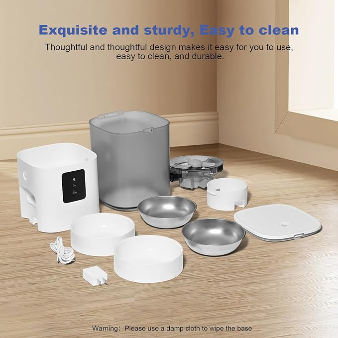 2.4G/5G WiFi Automatic Cat Feeder, 6L Food Dispenser with 10s Voice Recorder, Double Bowls Pet Feeder up to 10 Meals per Day, Timed Cat Feeder with Dry Food Sealed Ring