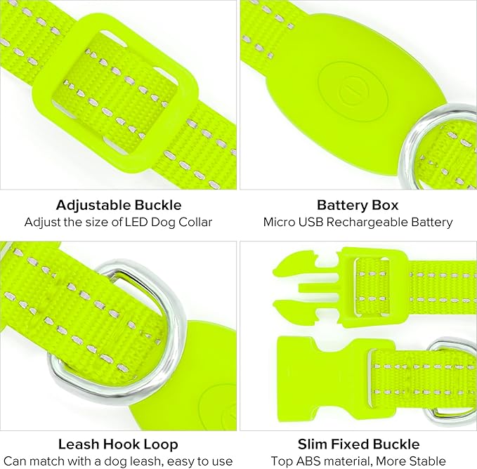 Candofly Light Up Dog Collar - LED Dog Collar Rechargeable - Glowing Puppy Collar Dog Lights for Night Walking (X-Small, Neon Green)