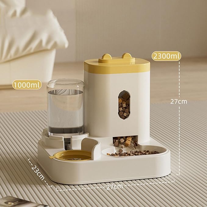 Pet Feeder Fully Automatic Feeder Food and Water Integrated Dispenser 1 L Water Dispenser & 2.3 L Food Storage Bucket Pet Supplies Pets Supplies(Yellow)