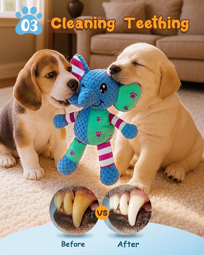 Swooflia Elephant Crinkle Dog Toy - Squeaky Plush Toys for Puppies,Treat Boredom for Small Dogs,Interactive Stimulating Puppy Toy to Keep Them Busy