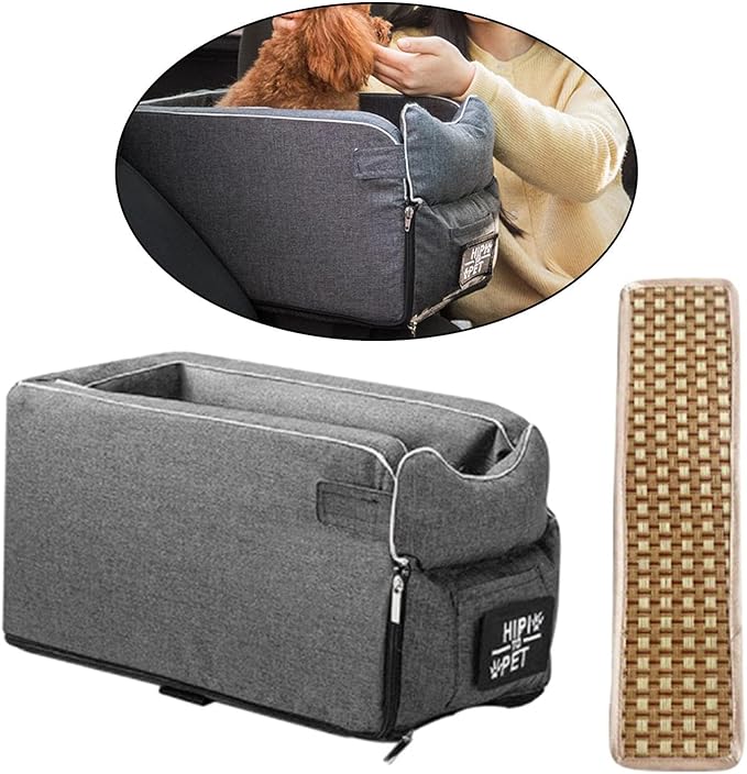 Pet Car Booster Seat Portable Breathable Travel Carrier Stable Puppy Dog Car Seat Summer Cooling Mat (Grey)