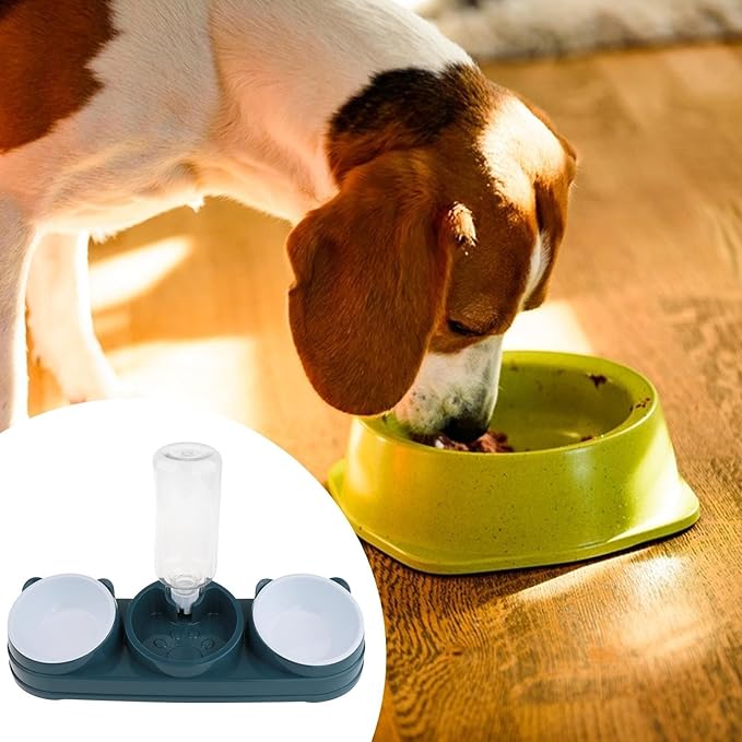 Tilted Double Bowl Pet Feeder with Automatic Waterer Elevated Design for Dogs Cats Daily Feeding Essentials Pet Feeding Bowl