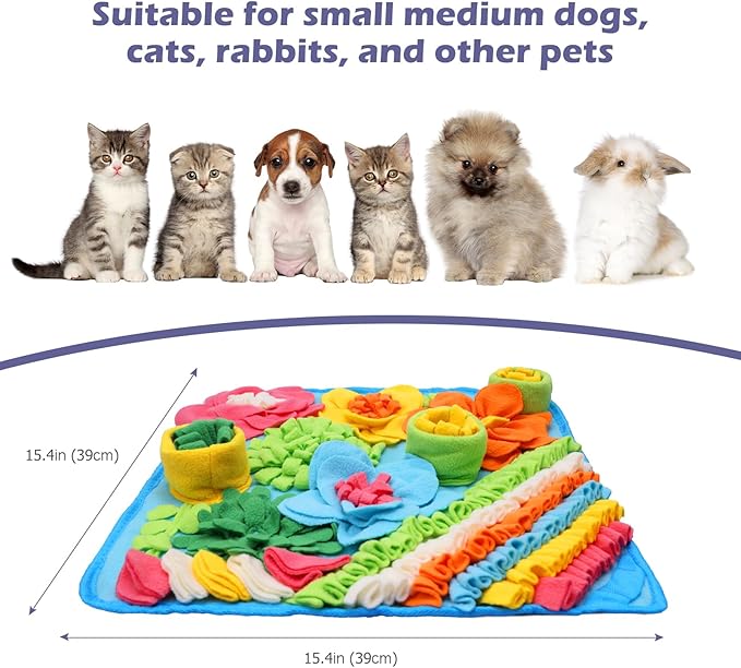 JXTZ Snuffle Mat for Dogs, Interactive Snuffle Mat, 15.4 x15.4 inches for Small & Medium Pets, Pet Treats Feeding Mat for Boredom Relief, Slow Feeder, Felt Wool Feeding Mat, Puzzle Toy for Dogs, Cats
