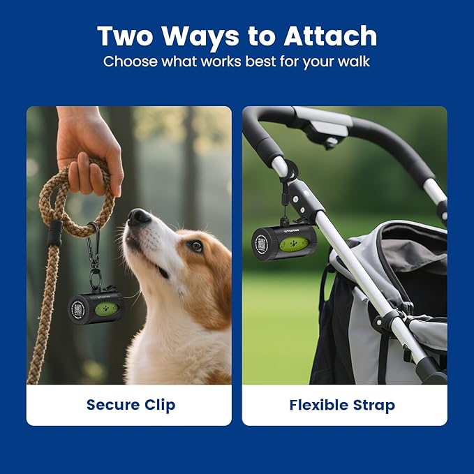 Dog Poop Bag Rolls with Retractable Poop Bag Holder, Leak Proof and Extra Thick Lavender Pet Waste Bags, 70% Recycled GRS Certified, 1 Dispenser and 105 Bags for Doggy Walking & Cat Litter