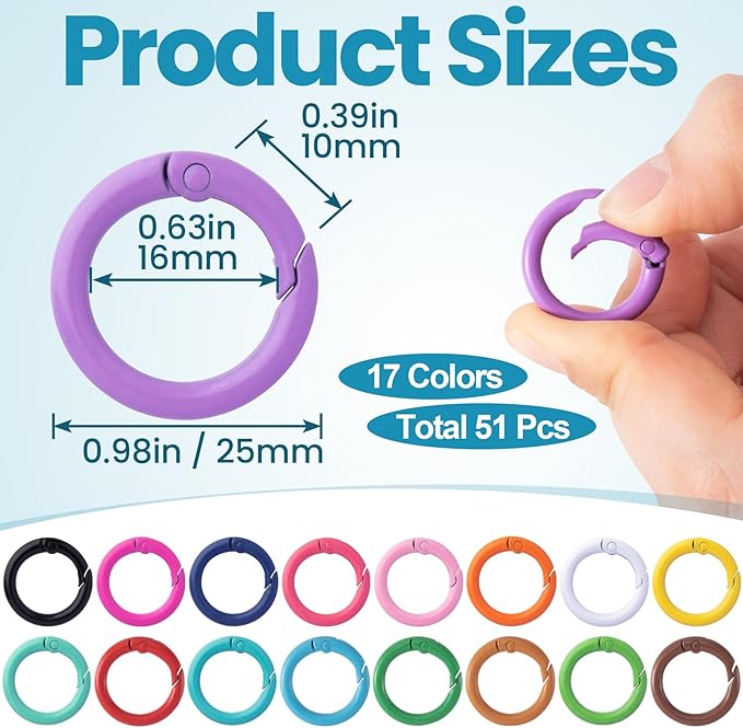 Spring O Rings,Round Spring Snap Keyring, Metal Carabiner Clips for Keychain Handbag Purse Dog