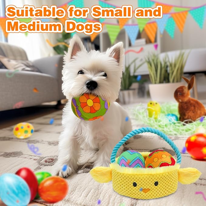 Easter Dog Toys, Easter Basket Hide and Seek Dog Toy, Squeaky Interactive Puzzle Dog Toys Built-in Crinkle Paper for Boredom and Stimulation, Easter Dog Gifts for Small and Medium Dogs