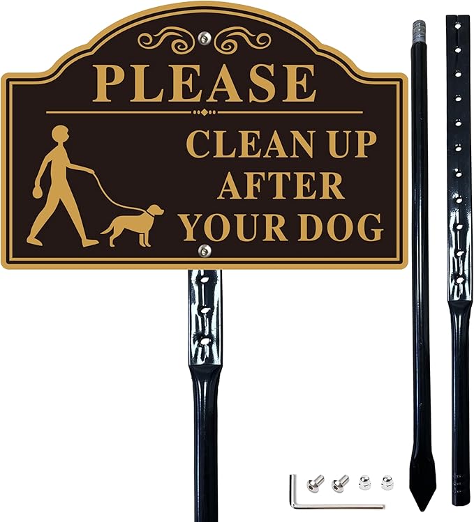 Please Clean Up After Your Dog Sign with 36-inch Metal Stakes, 12”x8” No Pooping Dog Signs for Yard, Aluminum,Rust-Free, 1Pack