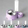 Cat Food and Water Bowl Set, Automatic Dog Dish Bowl with Water Dispenser, Removable Drinking and Eating Bowls, No-Spill Pet Feeder for Puppy, Medium Dogs & Cats (Purple)