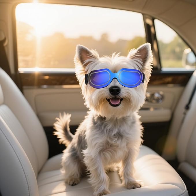 Namsan Dog Goggles Small Breed, Anti-UV Sunglasses for Dogs Small Breeds, Windproof Riding Dog Eye Protection, Yorkie Glasses with Elastic Straps, Easy Put-on/Adjustable, Bright Blue