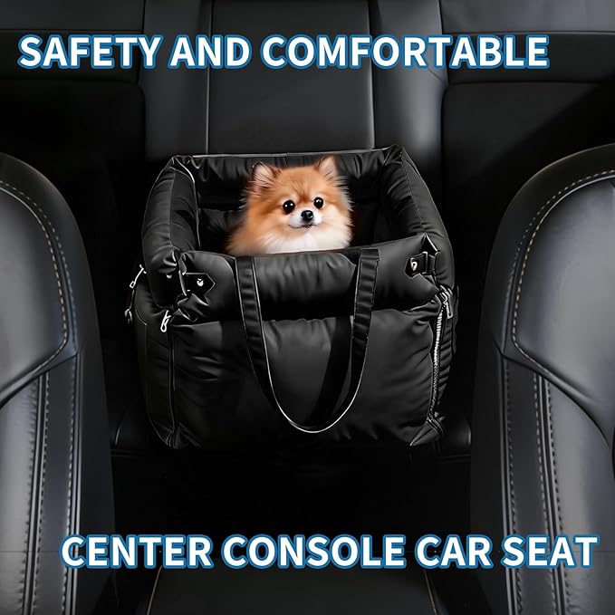 Dog Booster Car Seat, Waterproof PU Leather Upholstered Cat Bed for Car with Storage Pockets, Portable Pet Seat, Bite-Resistant, Perfect for Travel and Home