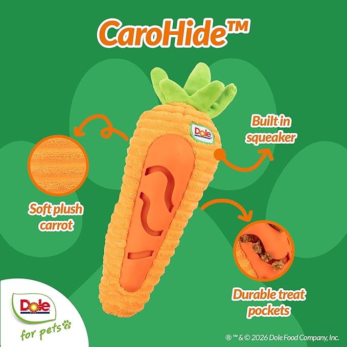 Dole for Pets® Dog Puzzle Toy with Squeaker, Carrot Snuffle Dog Treat Toy for Small and Medium Dogs, Dog Enrichment Toys