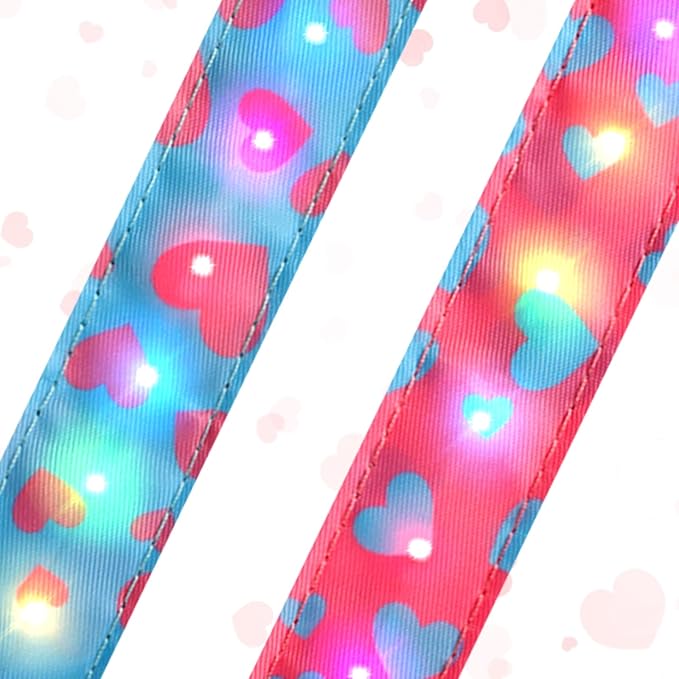 Light Up Dog Collar, LED Dog Collar Glow in The Dark - USBC Rechargeable, 3 Flashing Modes Adjustable Glow Collar, Safety Fashionable Cute Dog Light Up Collars for Medium Large Dogs-Pink Heart Shape