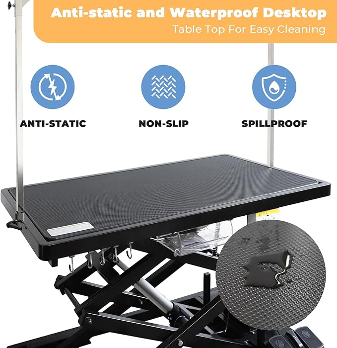 Electric Pet Dog Grooming Table, 50" Heavy Duty Grooming Table Professional Double X-Lift for Large Dogs Adjustable Height: 12"-45.8" Non-slip, AC Outlets, Storage Tray, 2 Nooses, Black