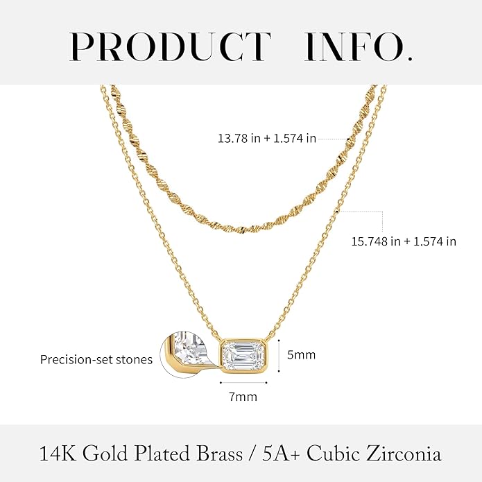 TONTMY STUDIOS Layered Gold Necklace for Women 14K Gold Plated Small Dainty CZ Pendant Layering Gold Necklaces Set Simple Chain Choker Necklace Trendy Jewelry for Women Gifts