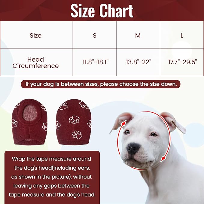 Nanaki Dog Hats Calming Hoodie-Dog Ear Covers Head Cover Protector Hematomas Wraps, No Shake Ear Wrap Muffs Noise Protection, Anxiety Relief, Fireworks, Grooming, Thunderstorm, Bath, Vet Visit