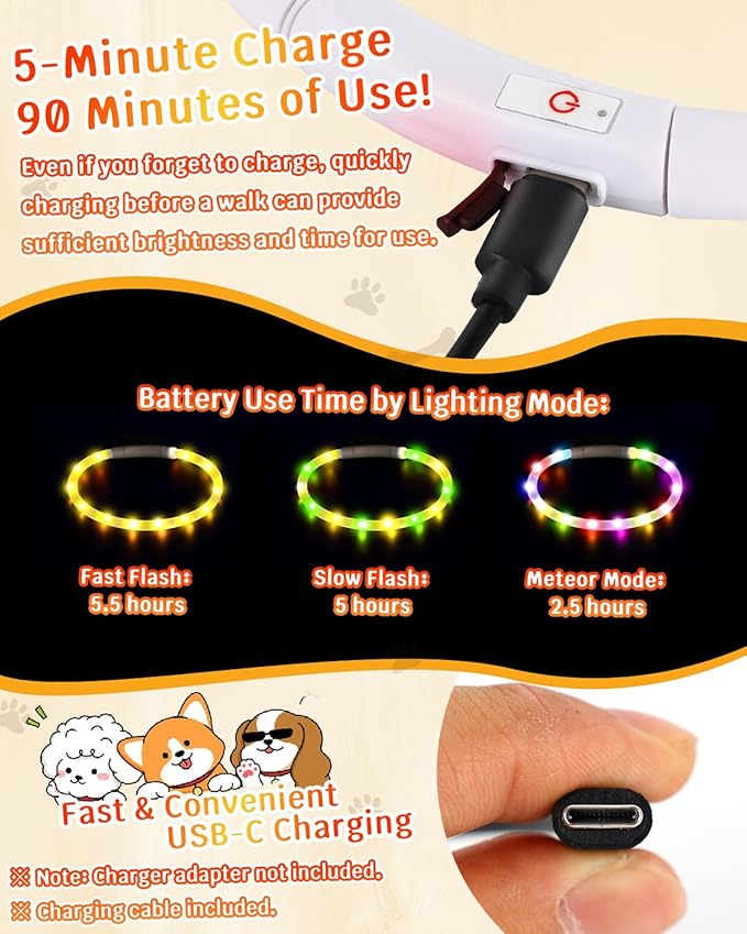 Led Dog Collar【LED Brightness Increased by 83%】 OGURIYA USB-C Rechargeable Dog Necklace Light, Pet Safety Collar Makes Your Beloved Dogs Be Seen at Night for Small Medium Dogs 13.78in Length(35CM)
