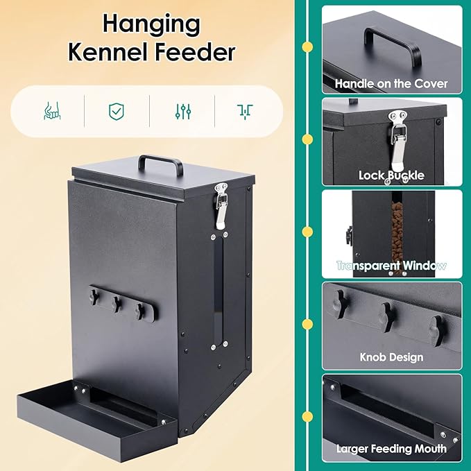 Hanging Cage Automatic Dog Feeder Large Breed,12L Dog Food Dispenser with Large Feeding Mouth Kennel-Gravity Pet Cage Feeder Galvanized Steel for Pet Crate & Metal Wire Kennel Indoor & Outdoor