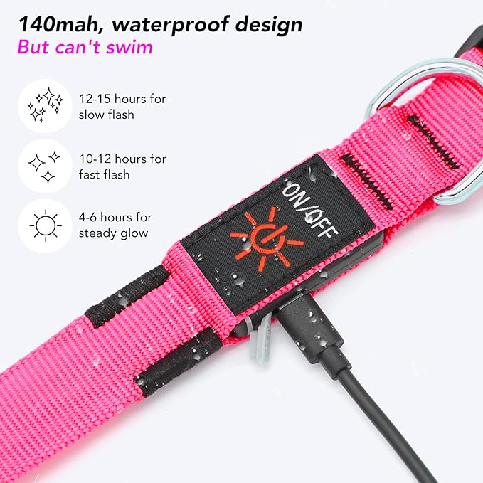 Light Up Dog Collar at Night, Led Dog Collar Adjustable, Rechargeable Waterproof, Dog Lights for Night Walking, Glow in The Dark Collar Light for Medium Large Dogs