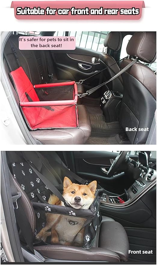 Pet Cars Cushion for Small Dogs,Deluxe Foldable and Washable Pet/Puppy Cars Cushion Under 22 lbs,Dog Booster Seats for Car with Mat and Dual Clip-On Safety Leash (Dark Gray, One Size fits All)