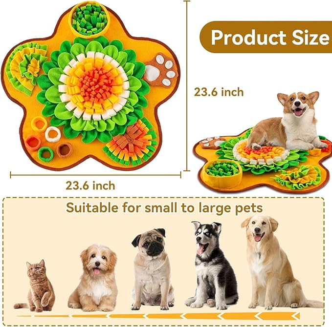 Orange Snuffle Mat for Dogs Pet Treats Feeding Mat for Small/Medium Breed Dogs,Non-Slip/Portable/Durable Interactive Dog Puzzle Toys,Foraging Skills & Encourages Nose-Work