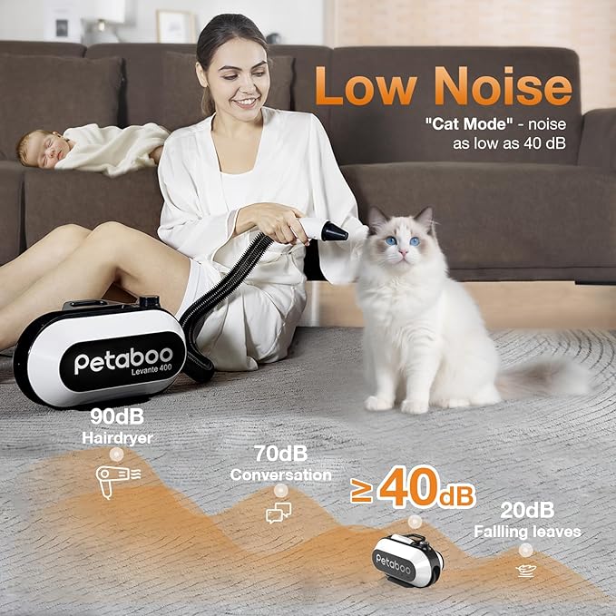 petaboo Dog Dryer - Ultra-Quiet 40dB Cat Mode, Portable & All-in-One Storage, 3-in-1 Nozzles & Adjustable Speed/Temp, Negative Ion Technology, BLDC Motor, Force Dryer for Dogs & Cats