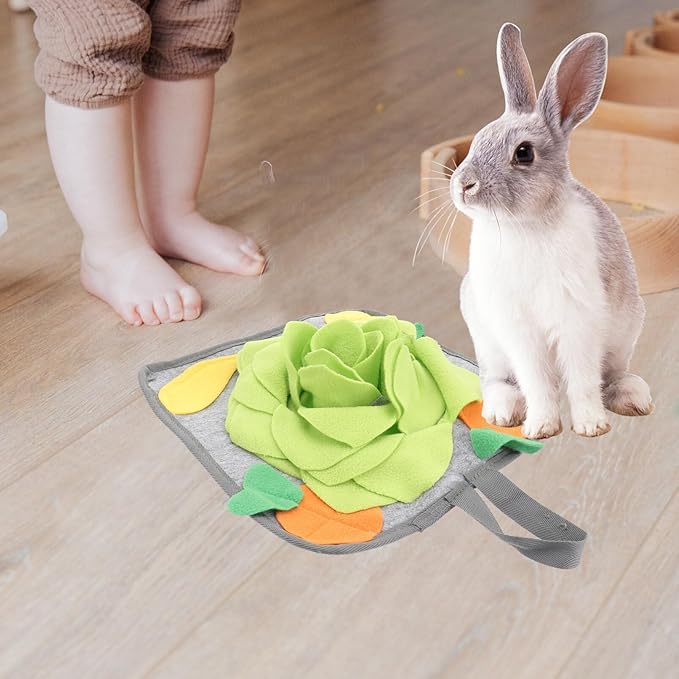 Mikikit Rabbit Foraging Mat- Funny Interactive Nose Work Mat for All Animal Slow Feeding Mat, Nosework Training Squeaky Snuffle Treat Food Mats