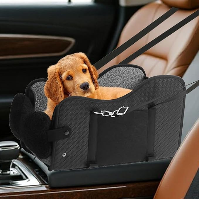 Pet Car Seat - 14lbs Portable Dog Cushion Bed Carrier for Car Travel, Road Trips with Foldable Function, Puppy Stroller Seats for Outdoor Indoor Use, Soft Fabric Gray, Easy Storage