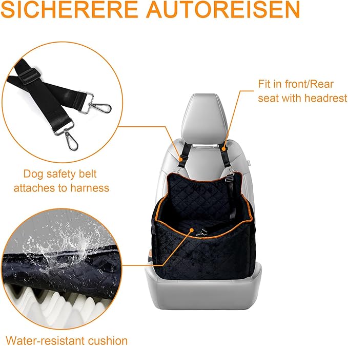 iPEGTOP Dog Car Seat for Small Medium Dogs Under 35 lbs, Washable Safety Cat Dog Booster Puppy Travel Bed with Memory Foam Cushion Secure Safe Buckles & Clip-On Leash, Black