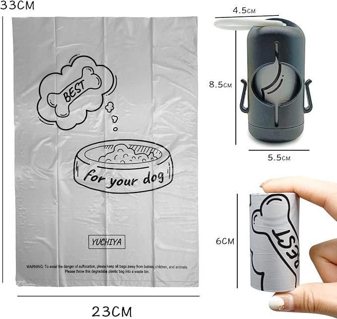 Dog Poop Bag Holder with Leash Clip, Adjustable Strap & 2-Side Hooks for Used Dog Waste Bags(Black)
