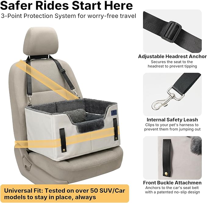 Veehoo 2-in-1 Dog Car Seat & Pet Bed, Portable Dog Booster Car Seats for Medium Small Dogs, Travel Cars Seat with Safety Leash, Non-Slip Bottom & Removable Washable Cover