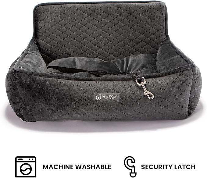 NANDOG Dog Car Seat in Charcoal Gray - Ultra Soft Plush Fabric for - Secure & Modern Design - Perfect for Small/Medium Dogs