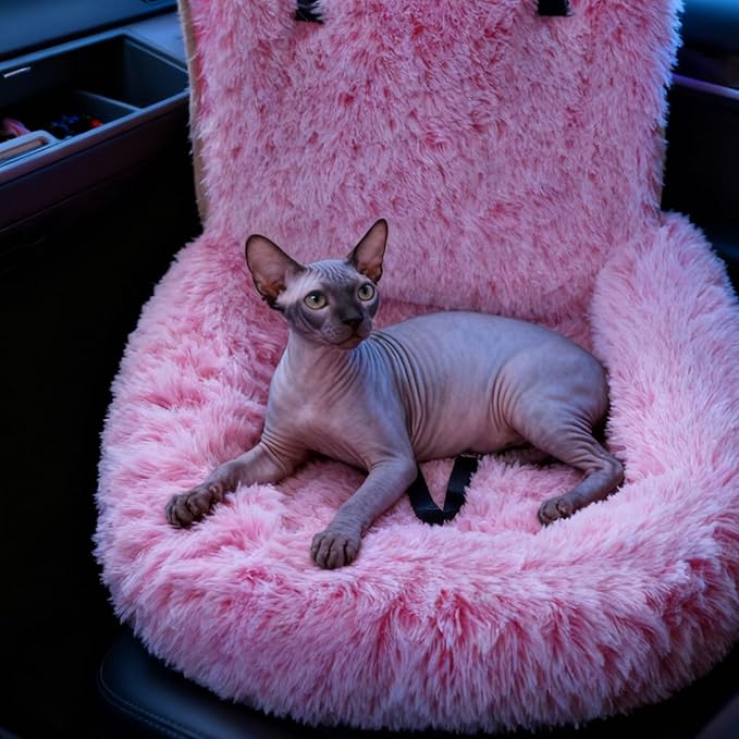 Generic Dog Car Seat for Dogs,Fluffy Pet Seat with Detachable Washable Cushion, Portable Travel-Safe Bed for Cars with Safety Belts (Purple, 72X60cm)