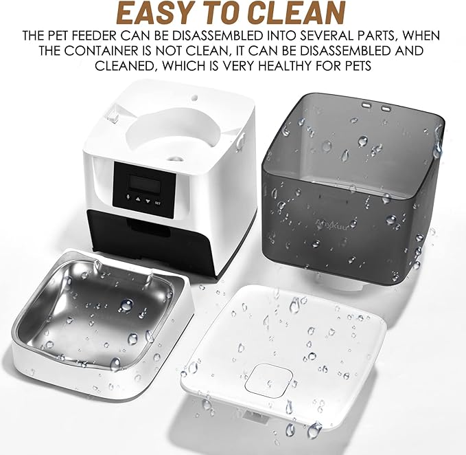 4L Automatic Cat Feeder Dog Food Dispenser with Timer and Voice Recording 10s and 1-6 Meals a Day/1-20 Servings Per Meal for Small and Medium Pets