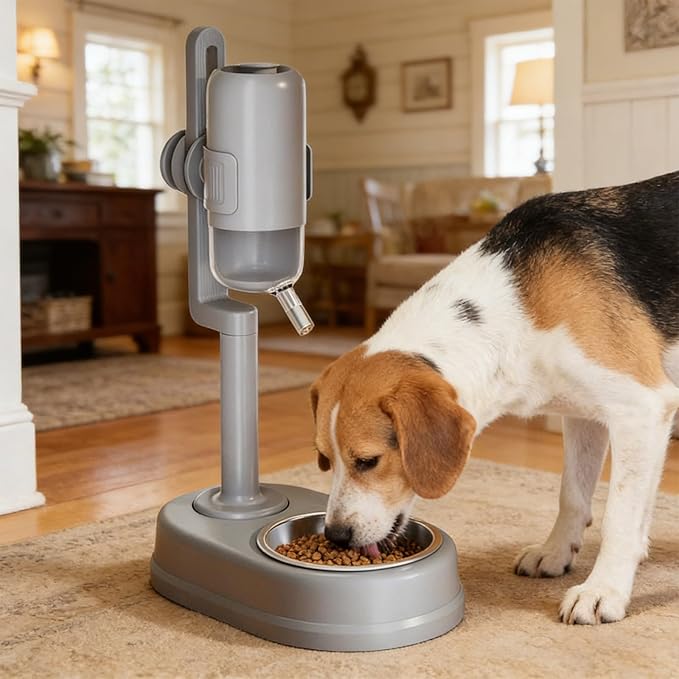 Food Water Automatic Feeders, Automatic Dog Bowl Dispenser, No Drip Easy Clean Pet Feeder, Durable Small Animal Feeding Tool, Dogs Cats Puppies Rabbits for Dogs Cats Puppies Rabbits (Grey)