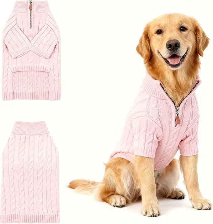 Small/Medium Dog Sweater, Warm Dog Winter Coat w/Sleeves, Comfortable High Neck Premium Dog Clothes for Golden Retriever-Best for Holidays, Daily Walks XXL Pink