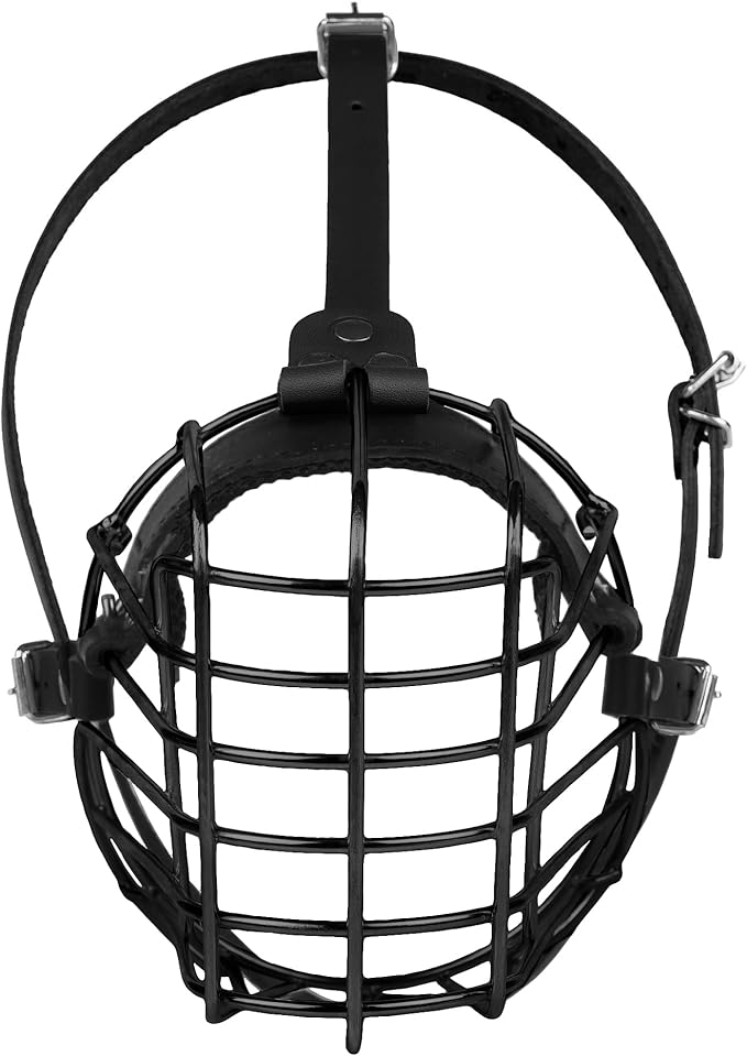 German Shepherd Dog Muzzle Metal Basket for Medium Large Dogs Adjustable Durable Leather Straps Secure Wire Mask for Biting Chewing Barking (M - Size)